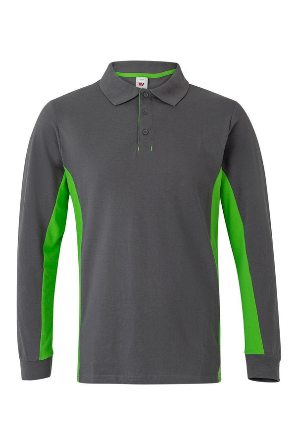 POLO BICOLOR DE MANGA COMPRIDA-Cinza/Verde Lima - 08/25-XS-RAG-Tailors-Fardas-e-Uniformes-Vestuario-Pro