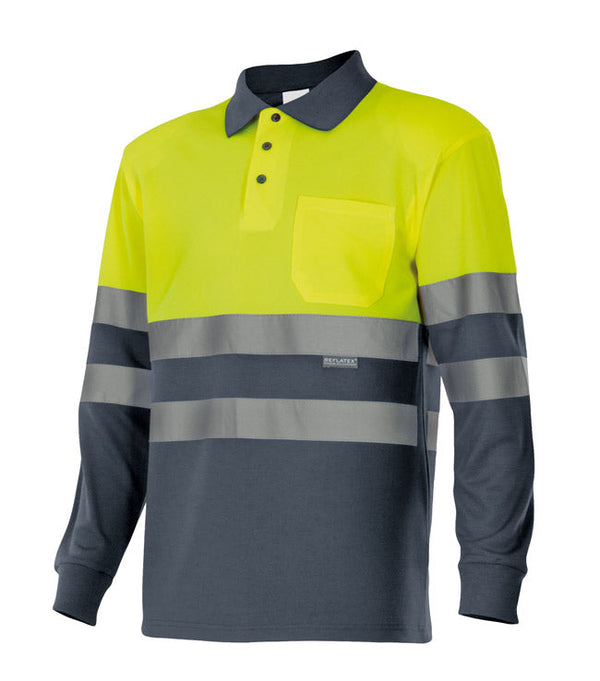 POLO BICOLOR DE MANGA COMPRIDA DE ALTA VISIBILIDADE-Sup Am/Inf Cinza-XS-RAG-Tailors-Fardas-e-Uniformes-Vestuario-Pro