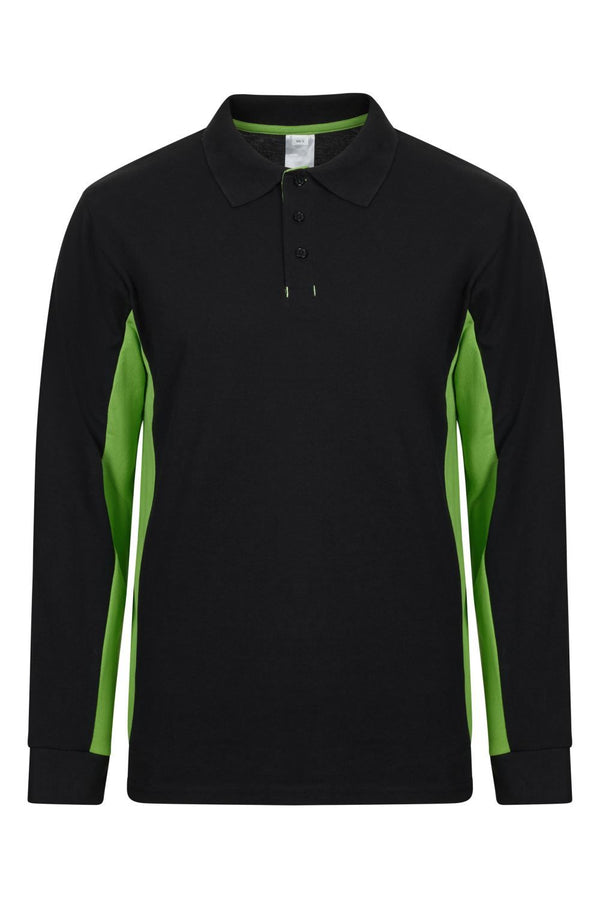 POLO BICOLOR DE MANGA COMPRIDA-Preto/verde Lima - 00/25-XS-RAG-Tailors-Fardas-e-Uniformes-Vestuario-Pro