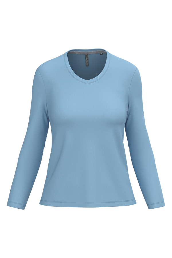 T-shirt de manga comprida decote em V para senhora-Azul Céu-2XL-RAG-Tailors-Fardas-e-Uniformes-Vestuario-Pro