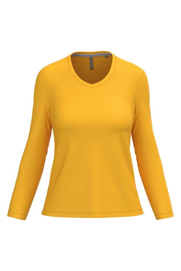 T-shirt de manga comprida decote em V para senhora-Amarelo-S-RAG-Tailors-Fardas-e-Uniformes-Vestuario-Pro