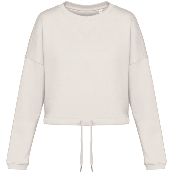 Sweatshirt Eco-responsável Decote Redondo Oversize Crop de Senhora-Marfim-XS-RAG-Tailors-Fardas-e-Uniformes-Vestuario-Pro