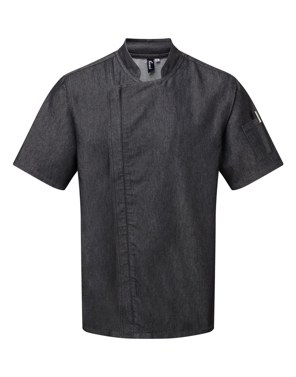 Jaleca de Cozinha com Fecho Unissexo-Preto Denim-XS-RAG-Tailors-Fardas-e-Uniformes-Vestuario-Pro