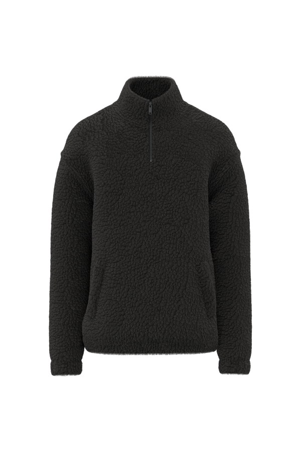 Sweatshirt Meio Fecho com Ombros Descaídos em Sherpa Unissexo-Preto-XS-RAG-Tailors-Fardas-e-Uniformes-Vestuario-Pro