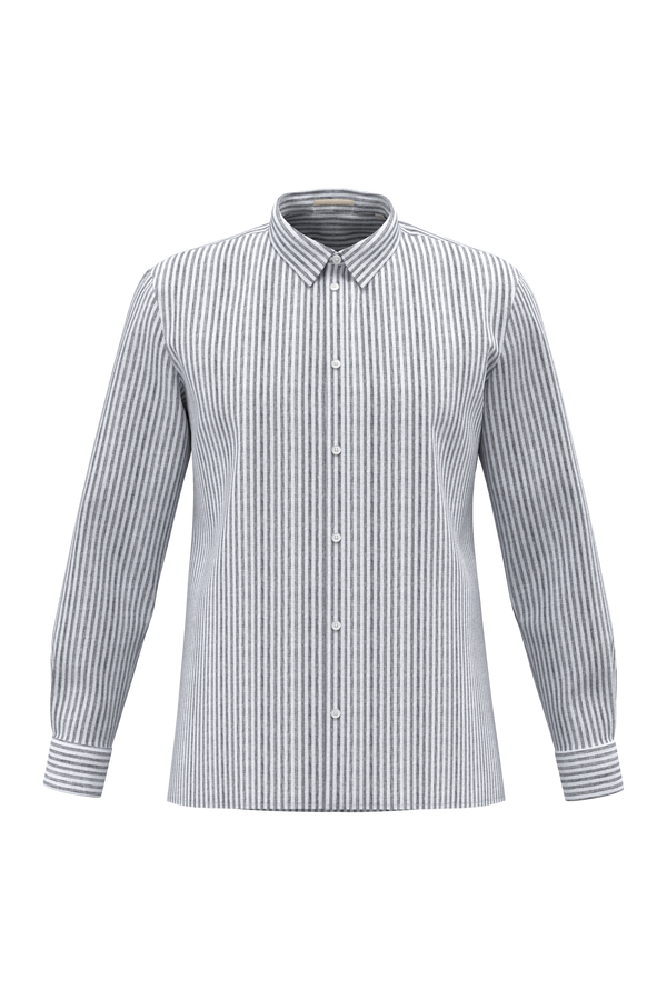 Camisa às Riscas em Linho de Homem-Riscas Branco / Azul Marinho-S-RAG-Tailors-Fardas-e-Uniformes-Vestuario-Pro