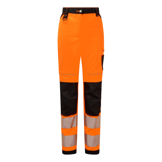 PW3 Calça de Trabalho Elástica Feminina de Alta Visibilidade-Laranja/preto-26-RAG-Tailors-Fardas-e-Uniformes-Vestuario-Pro