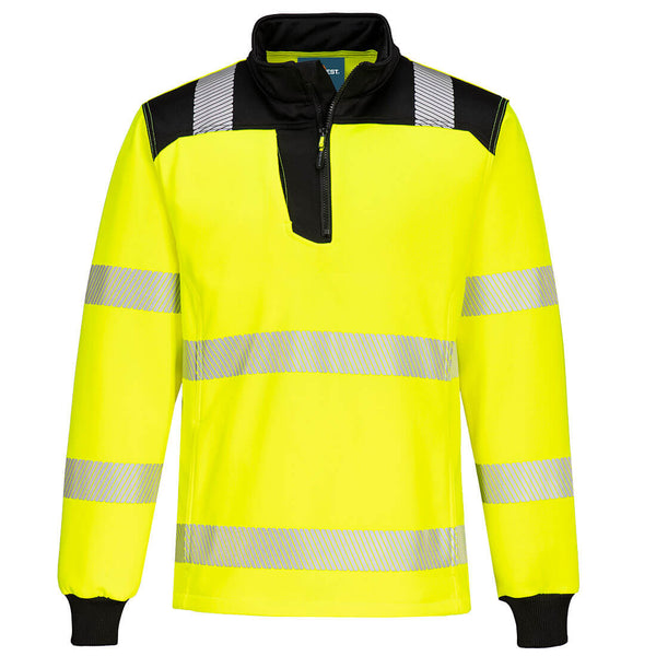 PW3 Sweatshirt de alta visibilidade com gola alta 1/4 de fecho.-Amarelo/Preto-S-RAG-Tailors-Fardas-e-Uniformes-Vestuario-Pro