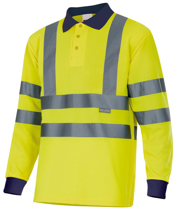 Polo Bicolor de Manga Comprida de Alta Visibilidade-Amarelo-S-RAG-Tailors-Fardas-e-Uniformes-Vestuario-Pro