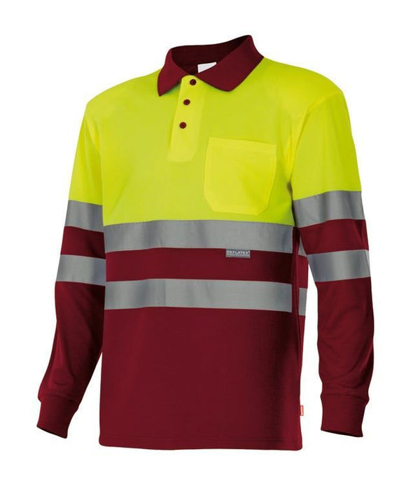 Polo Bicolor de Manga Comprida de Alta Visibilidade-Amarelo/Grena-XS-RAG-Tailors-Fardas-e-Uniformes-Vestuario-Pro