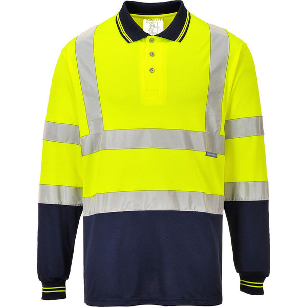 Polo Bicolor de Manga Comprida de Alta Visibilidade-Amarelo/marinho-XS-RAG-Tailors-Fardas-e-Uniformes-Vestuario-Pro