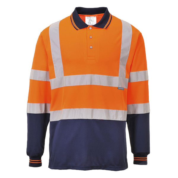 Polo Bicolor de Manga Comprida de Alta Visibilidade-Laranja/marinho-S-RAG-Tailors-Fardas-e-Uniformes-Vestuario-Pro