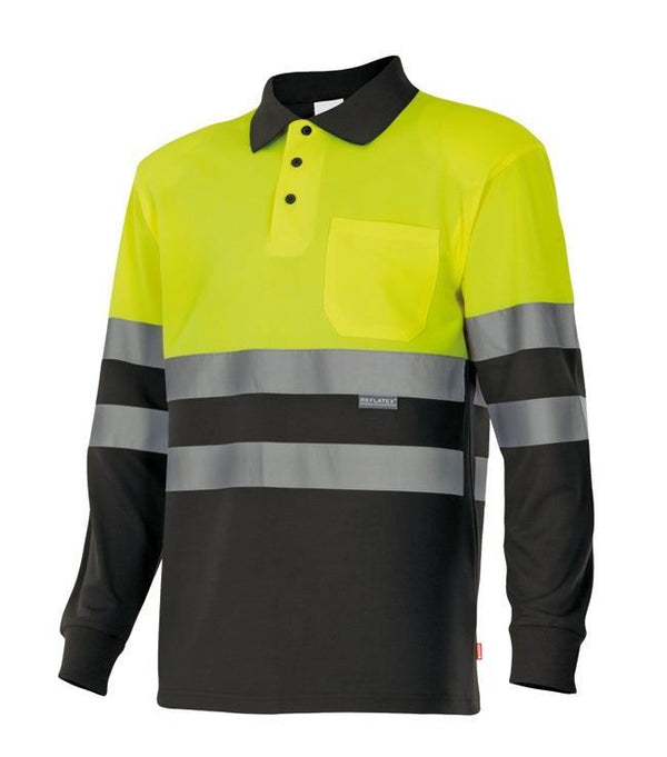 Polo Bicolor de Manga Comprida de Alta Visibilidade-Preto/amarelo-XS-RAG-Tailors-Fardas-e-Uniformes-Vestuario-Pro
