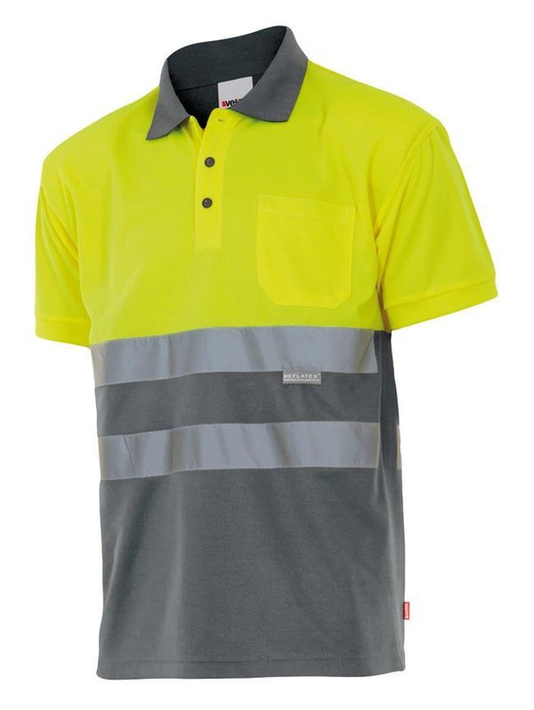 Polo Bicolor de Manga Curta de Alta Visibilidade-Amarelo/Cinza-S-RAG-Tailors-Fardas-e-Uniformes-Vestuario-Pro