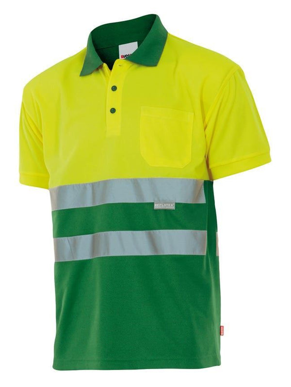 Polo Bicolor de Manga Curta de Alta Visibilidade-Amarelo/Verde erva-S-RAG-Tailors-Fardas-e-Uniformes-Vestuario-Pro