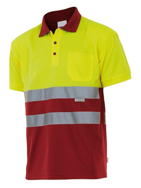 Polo Bicolor de Manga Curta de Alta Visibilidade-Amarelo/vermelho-S-RAG-Tailors-Fardas-e-Uniformes-Vestuario-Pro