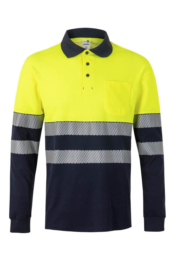 Polo Bicolor m\comprida Alta Visibilidade-Amarelo/Marinho-S-RAG-Tailors-Fardas-e-Uniformes-Vestuario-Pro