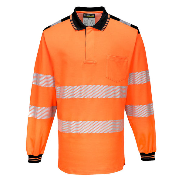 Polo PW3 Alta Visibilidade Manga Comprida-Laranja/Preto-4XL-RAG-Tailors-Fardas-e-Uniformes-Vestuario-Pro