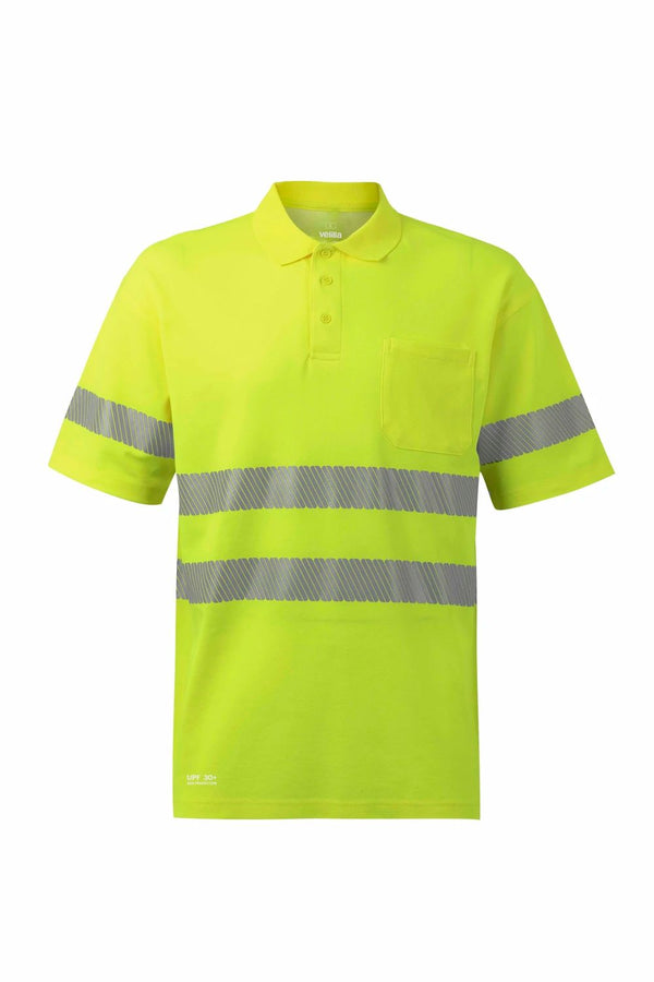 Polo de Alta Visibilidade em Algodão de Manga Curta com Faixas Segmentadas-Amarelo Fluorescente - 20-S-RAG-Tailors-Fardas-e-Uniformes-Vestuario-Pro
