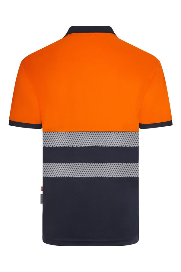Polo de Alta Visibilidade em Poliéster Reciclado Bicolor de Manga Curta com Faixas Refletoras Segmentadas-RAG-Tailors-Fardas-e-Uniformes-Vestuario-Pro
