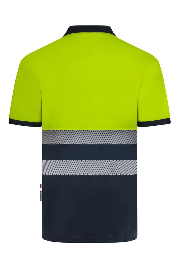 Polo de Alta Visibilidade em Poliéster Reciclado Bicolor de Manga Curta com Faixas Refletoras Segmentadas-RAG-Tailors-Fardas-e-Uniformes-Vestuario-Pro
