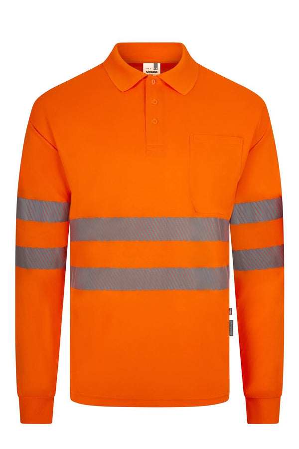 Polo de Alta Visibilidade em Poliéster Reciclado de Manga Comprida com Fitas Refletoras Segmentadas-Laranja Fluorescente - 19-XS-RAG-Tailors-Fardas-e-Uniformes-Vestuario-Pro