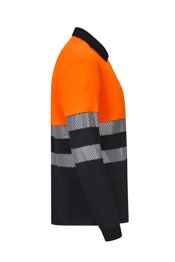 Polo de Trabalho em Poliéster Reciclado Bicolor de Manga Comprida com Fitas Refletoras Segmentadas-RAG-Tailors-Fardas-e-Uniformes-Vestuario-Pro