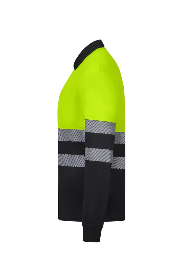 Polo de Trabalho em Poliéster Reciclado Bicolor de Manga Comprida com Fitas Refletoras Segmentadas-RAG-Tailors-Fardas-e-Uniformes-Vestuario-Pro