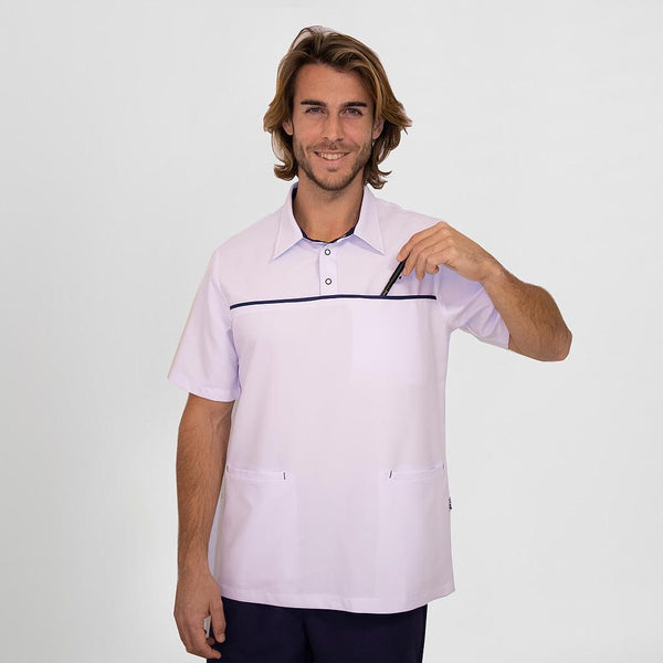 Polo de homem Xavier-Branco/Azul Marinho-XS-RAG-Tailors-Fardas-e-Uniformes-Vestuario-Pro
