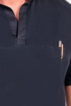 Polo de homem com gola padre em piqué preto-RAG-Tailors-Fardas-e-Uniformes-Vestuario-Pro