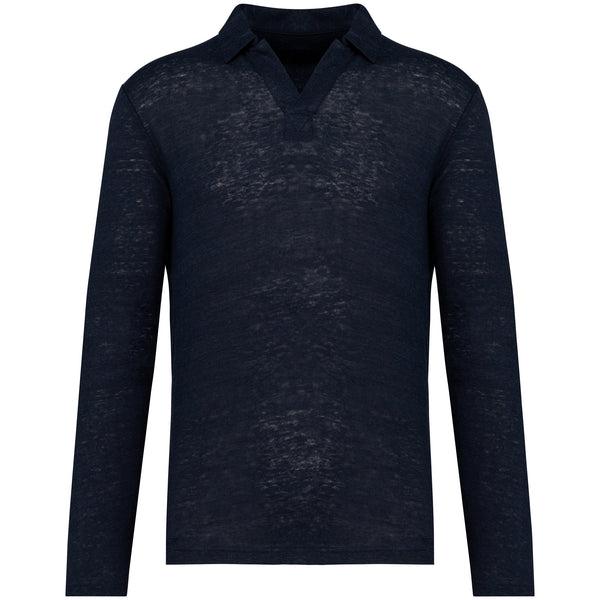 Polo de manga comprida em linho de homem-Navy Blue-S-RAG-Tailors-Fardas-e-Uniformes-Vestuario-Pro