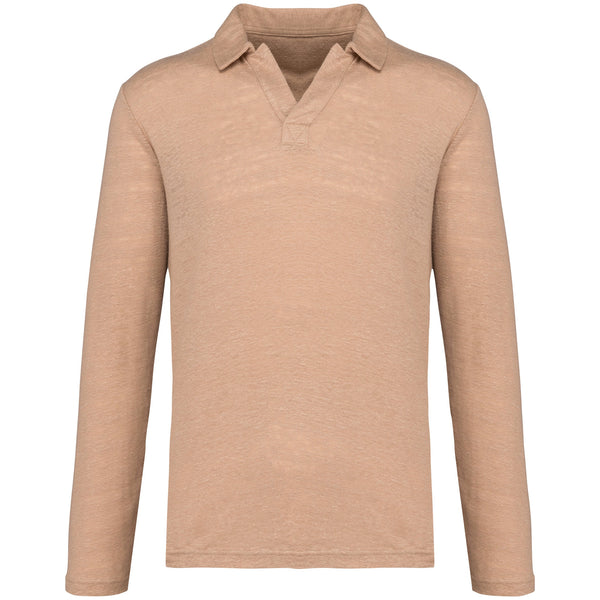 Polo de manga comprida em linho de homem-Wet Sand-S-RAG-Tailors-Fardas-e-Uniformes-Vestuario-Pro