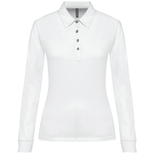 Polo jersey de senhora de manga comprida-White-XS-RAG-Tailors-Fardas-e-Uniformes-Vestuario-Pro