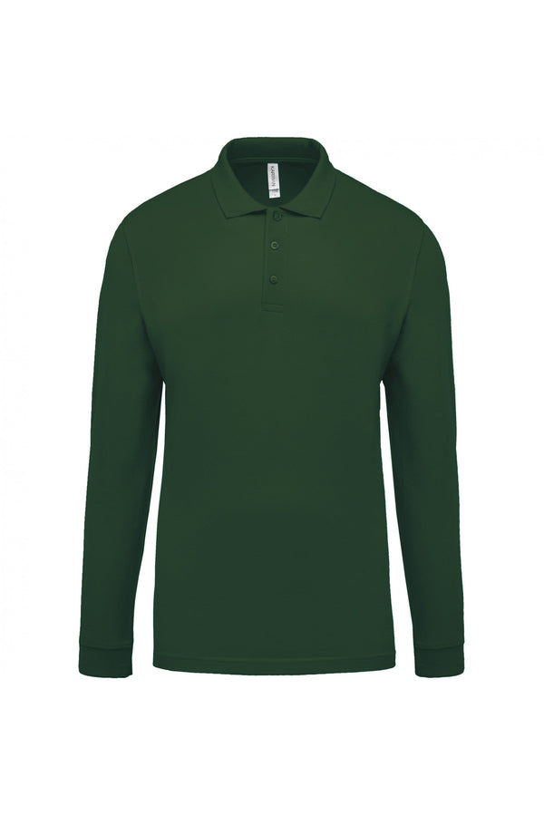 Polo piqué de manga comprida Homem-Forest Green-S-RAG-Tailors-Fardas-e-Uniformes-Vestuario-Pro