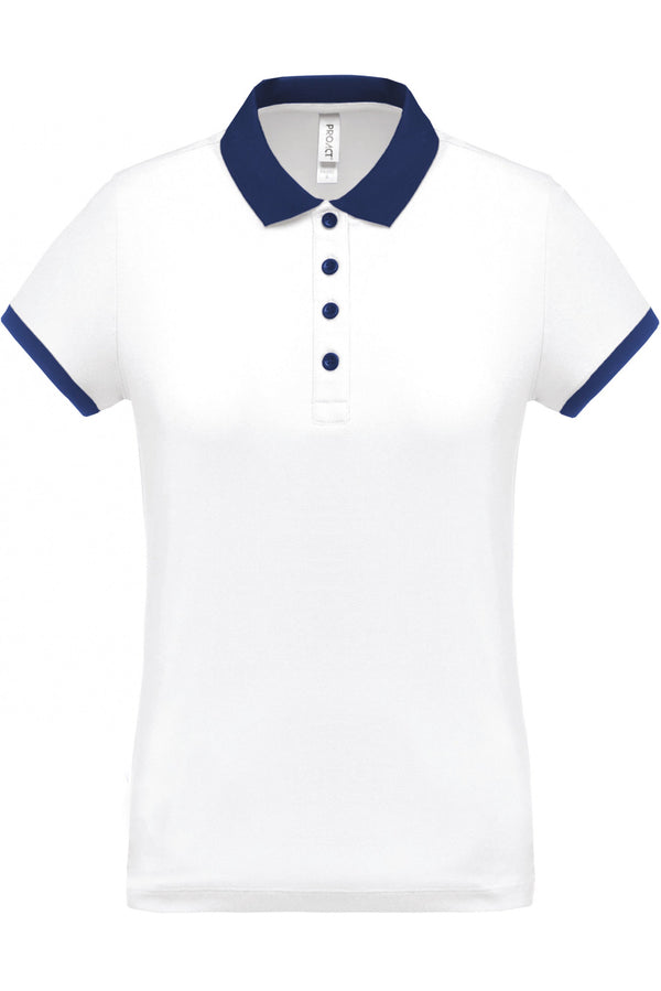Polo piqué performance de senhora-Branco / Sporty Azul Marinho-XS-RAG-Tailors-Fardas-e-Uniformes-Vestuario-Pro