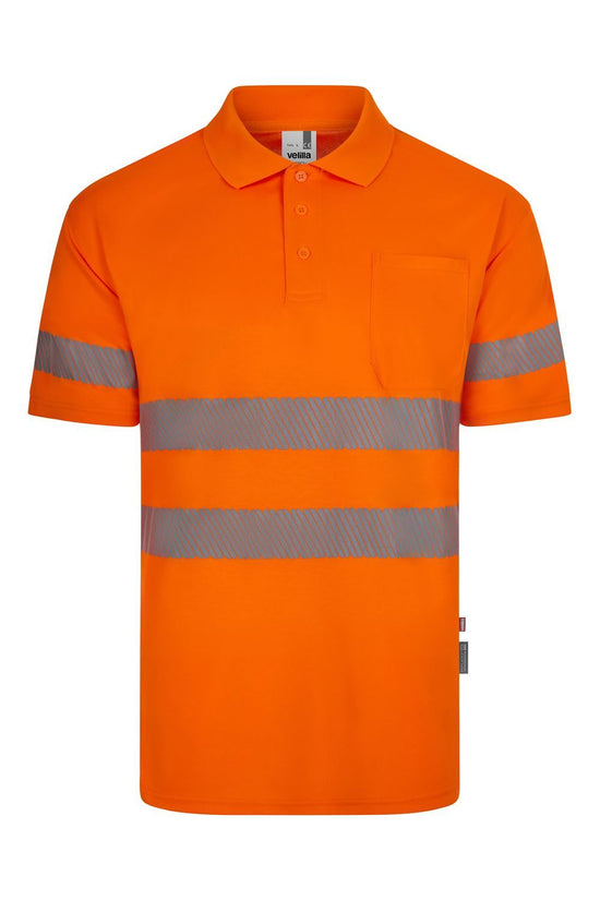 Polo poliéster reciclado manga curta faixas refletoras segmentadas-Laranja Fluorescente - 19-XS-RAG-Tailors-Fardas-e-Uniformes-Vestuario-Pro