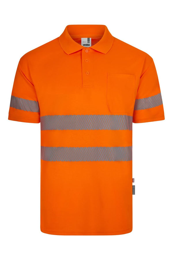 Polo poliéster reciclado manga curta faixas refletoras segmentadas-Laranja Fluorescente - 19-XS-RAG-Tailors-Fardas-e-Uniformes-Vestuario-Pro
