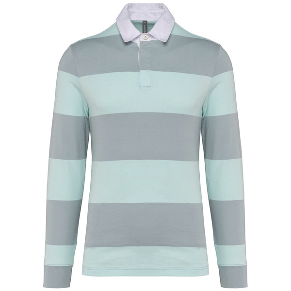 Polo rugby às riscas manga comprida unissexo-Light Grey / Ice Mint Stripes-XS-RAG-Tailors-Fardas-e-Uniformes-Vestuario-Pro