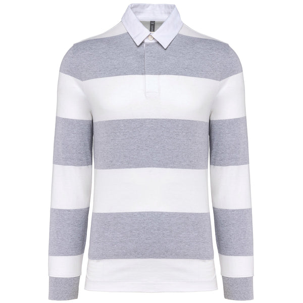 Polo rugby às riscas manga comprida unissexo-Oxford Grey / White Stripes-XS-RAG-Tailors-Fardas-e-Uniformes-Vestuario-Pro