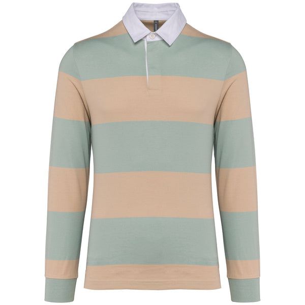Polo rugby às riscas manga comprida unissexo-Sage / Light Sand Stripes-XS-RAG-Tailors-Fardas-e-Uniformes-Vestuario-Pro