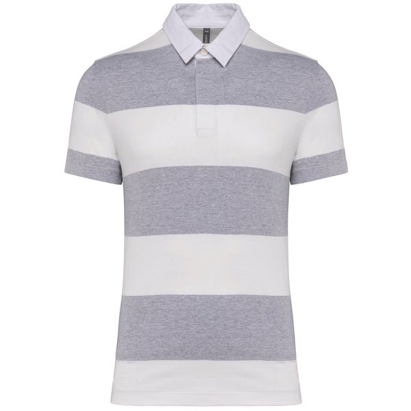 Polo rugby às riscas manga curta unissexo-Oxford Grey / White Stripes-XS-RAG-Tailors-Fardas-e-Uniformes-Vestuario-Pro