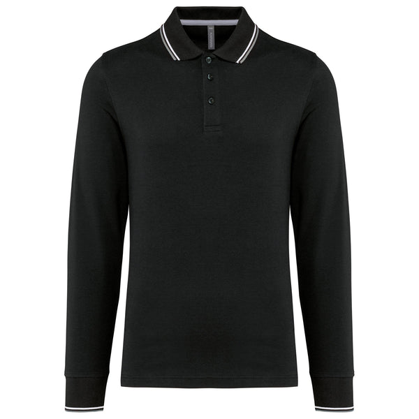 Polo rugby malha piqué de manga comprida de homem-Black / Light Grey / White-S-RAG-Tailors-Fardas-e-Uniformes-Vestuario-Pro