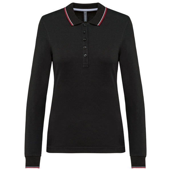 Polo rugby malha piqué de manga comprida de senhora-Black / Red / White-XS-RAG-Tailors-Fardas-e-Uniformes-Vestuario-Pro