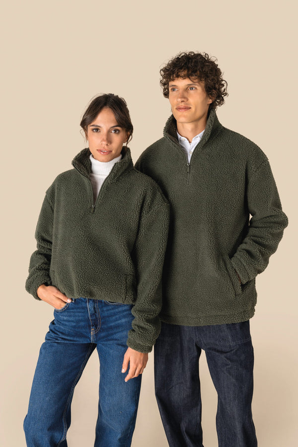 Sweatshirt Meio Fecho com Ombros Descaídos em Sherpa Unissexo-RAG-Tailors-Fardas-e-Uniformes-Vestuario-Pro