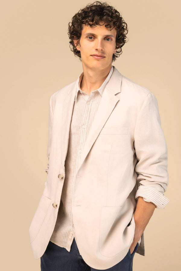 Blazer em Linho com Aspeto Lavado Homem