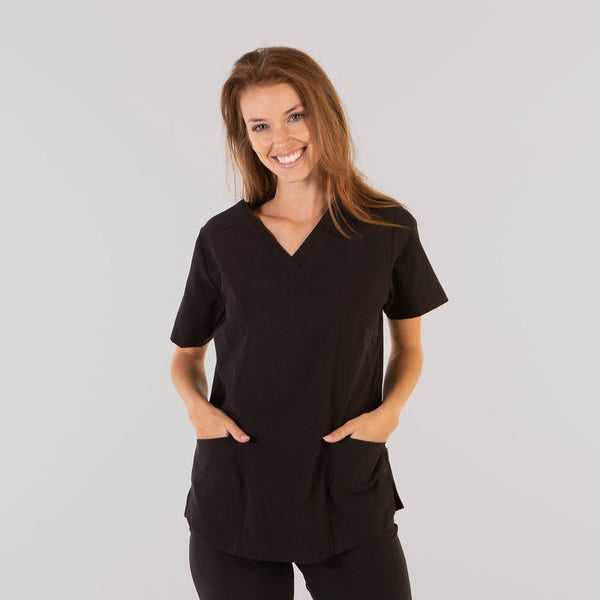 Scrub Cirúrgico Senhora c/ Elasticidade 360 Rosalia - Antibacteriano-Preto-RAG-Tailors-Fardas-e-Uniformes-Vestuario-Pro