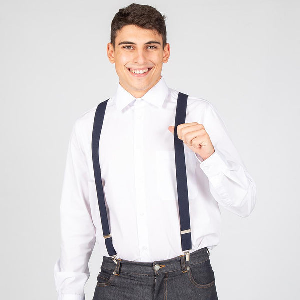 Suspensórios com Pinças Ap. Couro Castanho-Azul Marinho - 104-Único-RAG-Tailors-Fardas-e-Uniformes-Vestuario-Pro