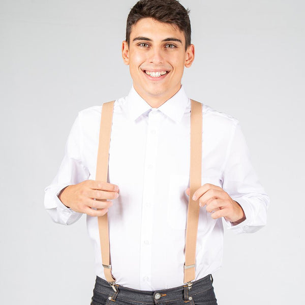 Suspensórios com Pinças Ap. Couro Castanho-Beije - 110-Único-RAG-Tailors-Fardas-e-Uniformes-Vestuario-Pro