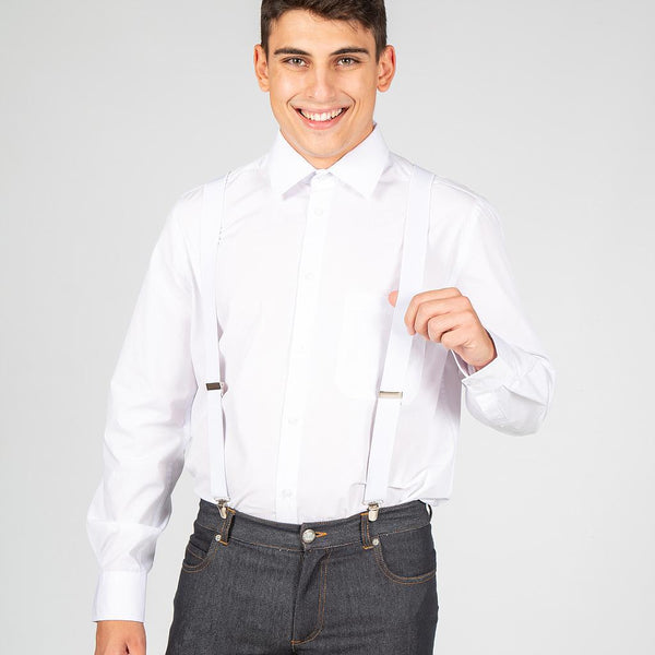 Suspensórios com Pinças Ap. Couro Castanho-Branco 101-Único-RAG-Tailors-Fardas-e-Uniformes-Vestuario-Pro
