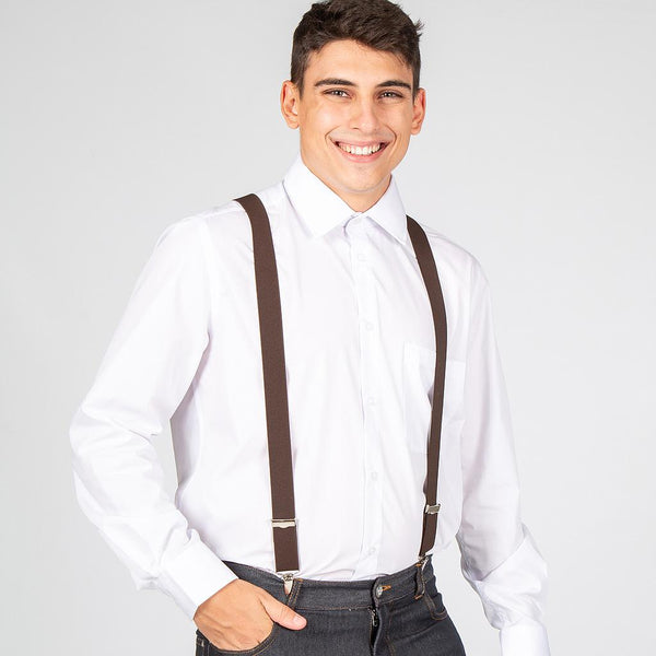 Suspensórios com Pinças Ap. Couro Castanho-Castanho - 124-Único-RAG-Tailors-Fardas-e-Uniformes-Vestuario-Pro