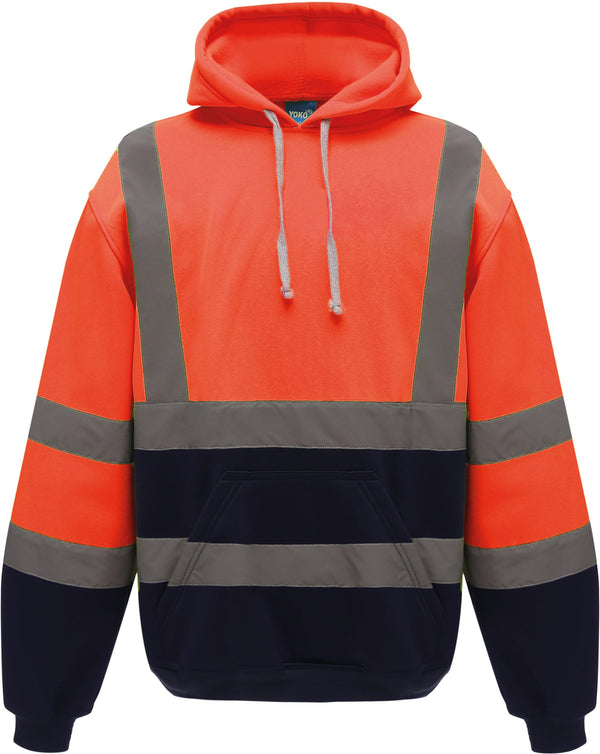 Sweatshirt com capuz de alta visibilidade-Hi Vis Laranja / Azul Marinho-S-RAG-Tailors-Fardas-e-Uniformes-Vestuario-Pro